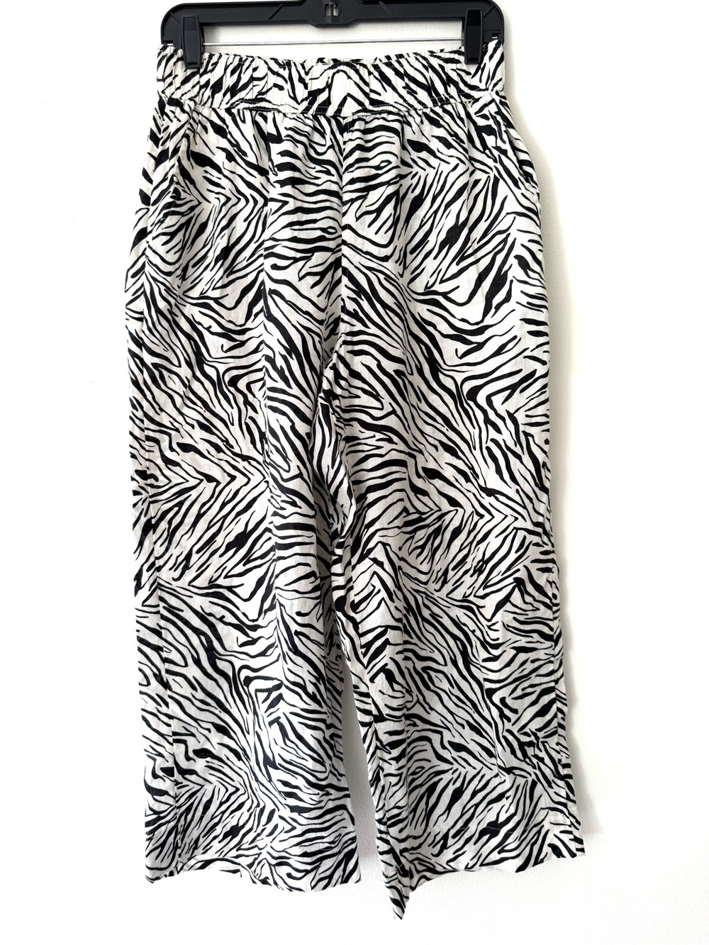 Nicole Miller NY 100% Linen Zebra Print Wide Leg Resort Travel Pants Medium EUC